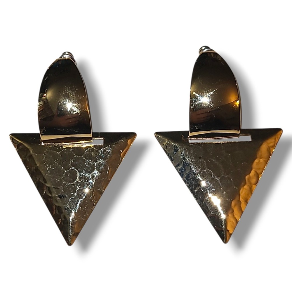 Vintage '80S Geometric Gold Tone Door Knocker Pierced Earrings Modernist